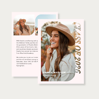 Retro Class Of 2026 Photo Minimalist Pink Einladung