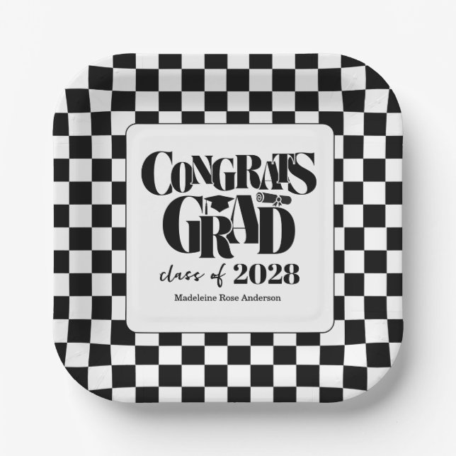 Retro Class of Congrats Graduation Black  Pappteller (Vorderseite)