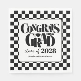 Retro Class of Congrats Graduation Black  Serviette