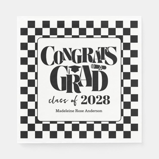 Retro Class of Congrats Graduation Black  Serviette (Vorderseite)