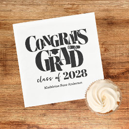 Retro Class of Congrats Graduation Black  Serviette