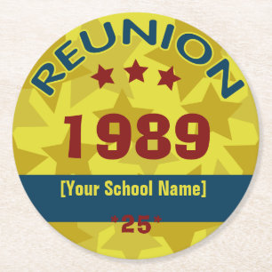 Retro Class-Wiedersehen mit Stars hinzufügen Runder Pappuntersetzer