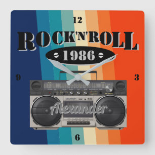 Retro classic boom box rock n roll music vintage quadratische wanduhr