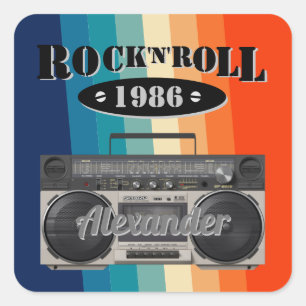 Retro Classic Boom Box Rock'n'Roll Musik Vintag Quadratischer Aufkleber