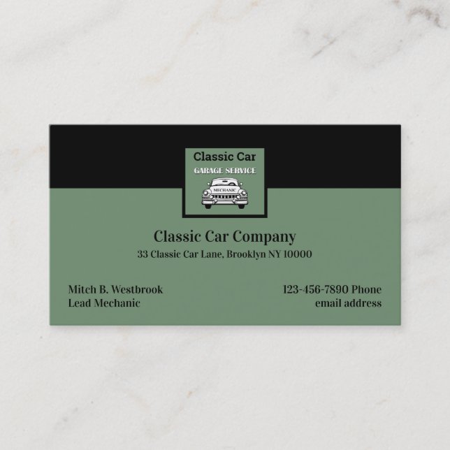 Retro Classic Garage Business Cards Visitenkarte (Vorderseite)