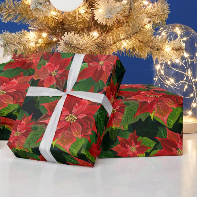 Retro Classic Poinsettia Weihnachtsgeschenk Geschenkpapier (Feiertage)