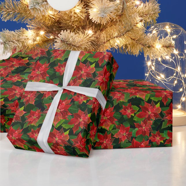 Retro Classic Poinsettia Weihnachtsgeschenk Geschenkpapier (Feiertage)