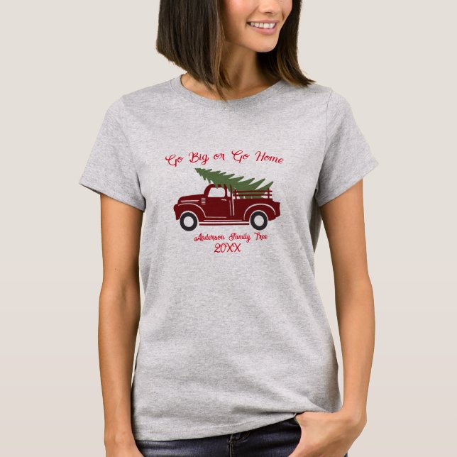 Retro Classic Red Truck, Vintage Weihnachtsbaum T-Shirt (Vorderseite)