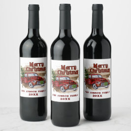 Retro Classic Rustic Frohe Weihnachts Red Truck Weinetikett