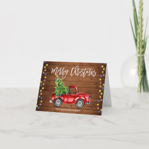 Retro Classic Rustic Red Truck Weihnachtsgrüße Feiertagskarte