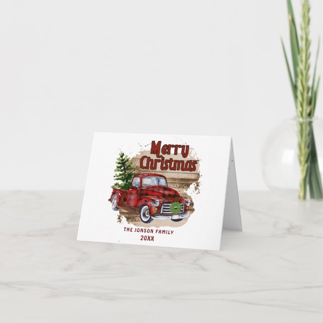 Retro Classic Rustikaler Weihnachts-Roter Lkw-Urla Karte (Vorderseite)