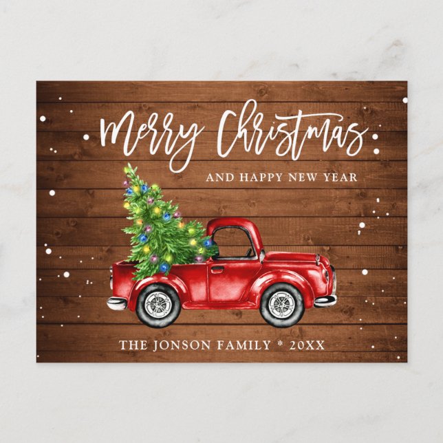 Retro Classic Rustikaler Weihnachts-Roter Lkw-Urla Postkarte (Vorderseite)