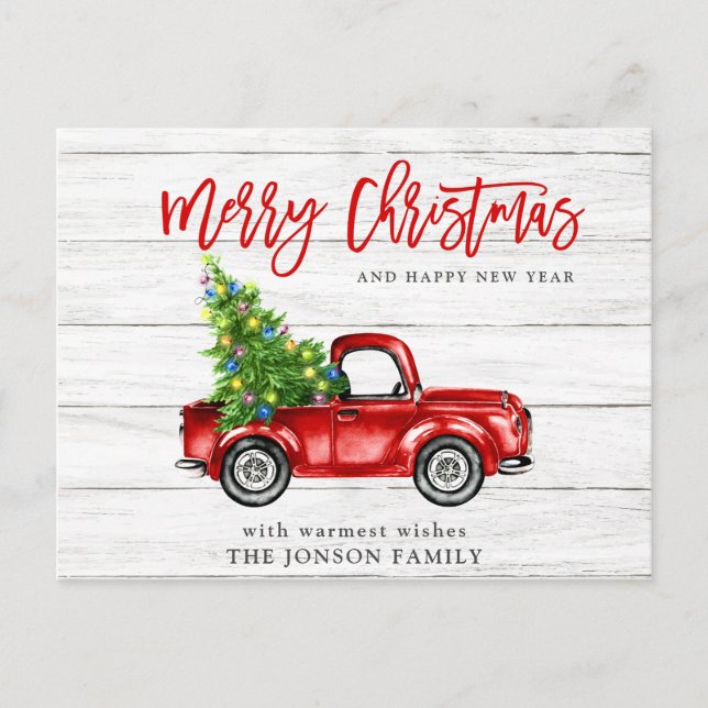 Retro Classic Rustikaler Weihnachts-Roter Lkw-Urla Postkarte (Vorderseite)