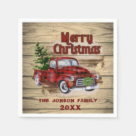 Retro Classic Rustikaler Weihnachts-Roter Lkw-Urla Serviette