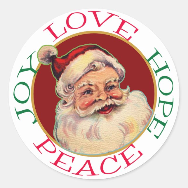 Retro Classic Santa Christmas Hope Peace Runder Aufkleber (Vorderseite)