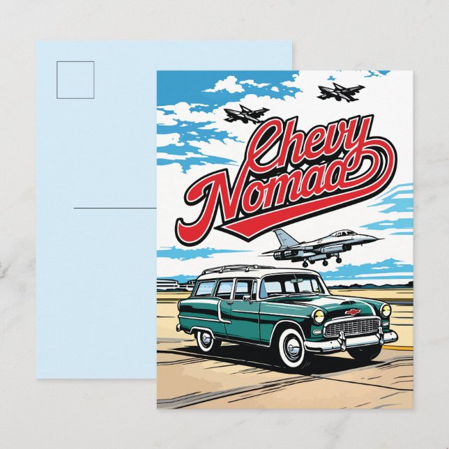 Retro Classic Wagon Sky Pop Art Illustration Print Postkarte (Vorne/Hinten)