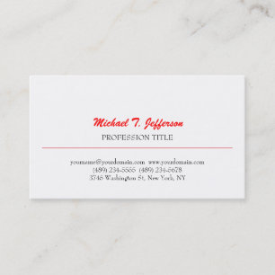 Retro Classical Elegante Schlicht Simple Red White Visitenkarte