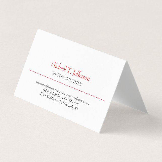 Retro Classical Elegante Schlicht Simple Red White Visitenkarten (Vorderseite)