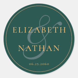 Retro Classy Minimal Emerald Green Wedding Runder Aufkleber