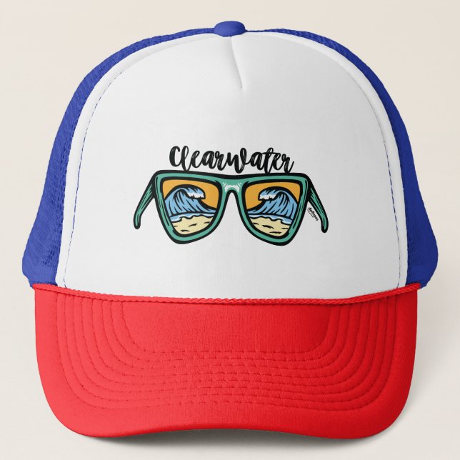 Retro Clearwater Beach Artwork auf beiden Seiten Truckerkappe (Vorderseite)