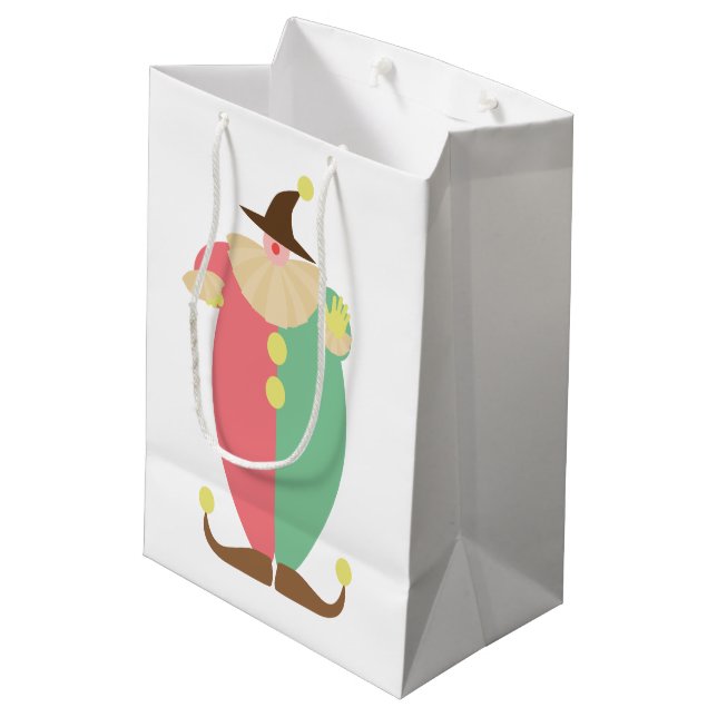 Retro Clown Circus Theme Mittlere Geschenktüte (Rückseite Schrägansicht)