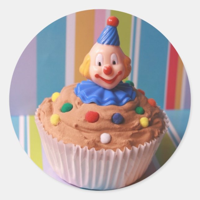 Retro Clown Cupcake Runder Aufkleber (Vorderseite)