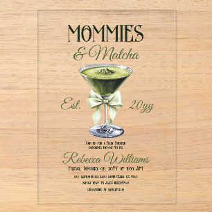 Retro Club Mommies und Matcha Bow Baby Shower Acryleinladungen