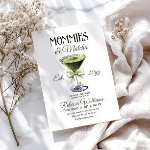 Retro Club Mommies und Matcha Bow Baby Shower Einladung