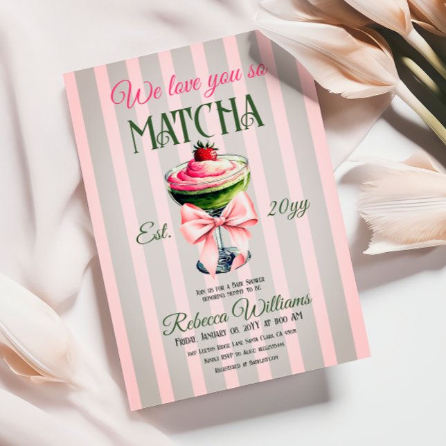 Retro Club Pink Bow Liebe Matcha Baby Dusche Einladung (Von Creator hochgeladen)