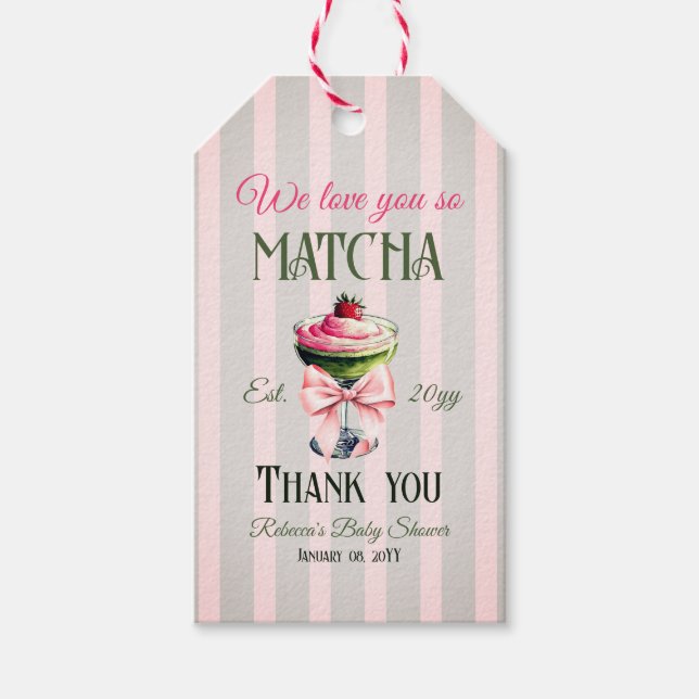 Retro Club Pink Bow Liebe Matcha Baby Dusche Geschenkanhänger (Vorderseite)