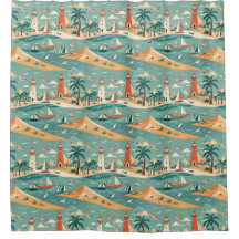 Retro Coastal Beach Duschvorhang