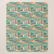 Retro Coastal Lighthouse Sherpa Blanket