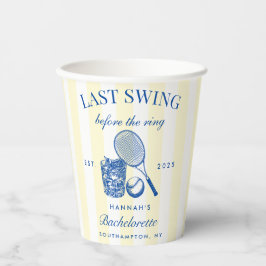 Retro-Cocktail Bachelorette Blau & Gelb Streifen Pappbecher