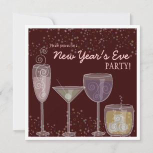 Retro Cocktail Feier Neujahr Silvester Party Einladung