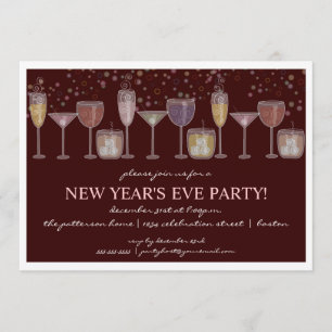 Retro Cocktail Feier Neujahr Silvester Party Einladung