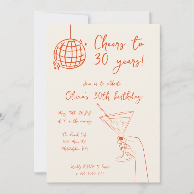 Retro Cocktail Geburtstagsfeier Einladung (Vorderseite)