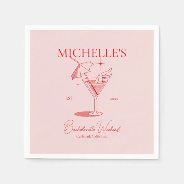 Retro Cocktail Junggeselinnen-Abschied Serviette (Vorderseite)