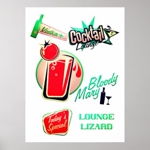 Retro Cocktail Lounge Eidechse blutigen Mami Bar Poster
