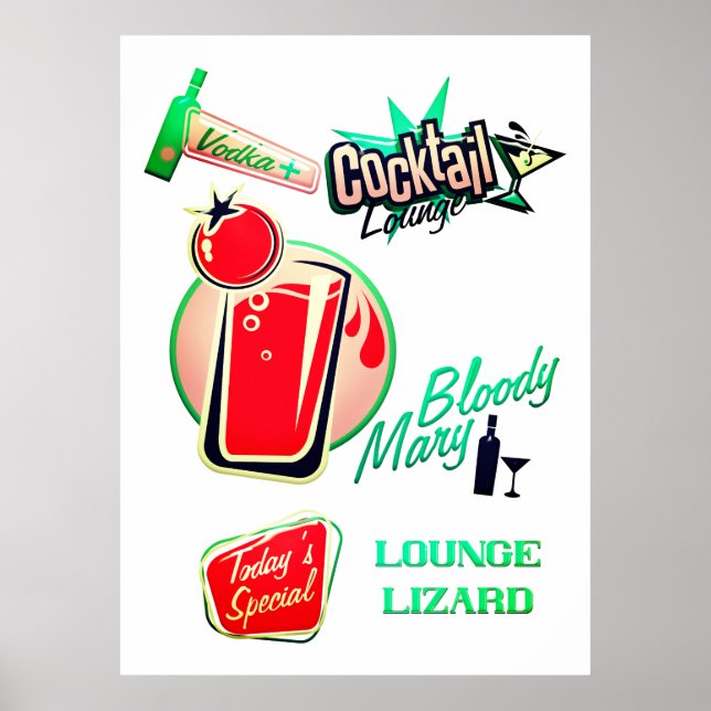 Retro Cocktail Lounge Eidechse blutigen Mami Bar Poster (Vorne)