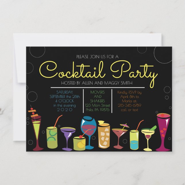 RETRO COCKTAIL PARTY BUBBLES Party Einladung (Vorderseite)