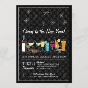 Retro Cocktail Party Schwarz Neue Jahre Einladung