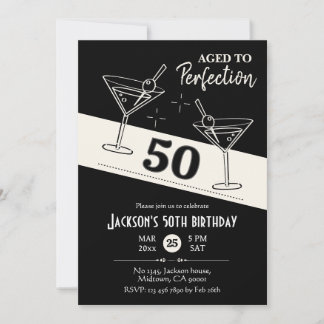 Retro Cocktail schwarz-weiß Martini 50. Geburtstag Einladung