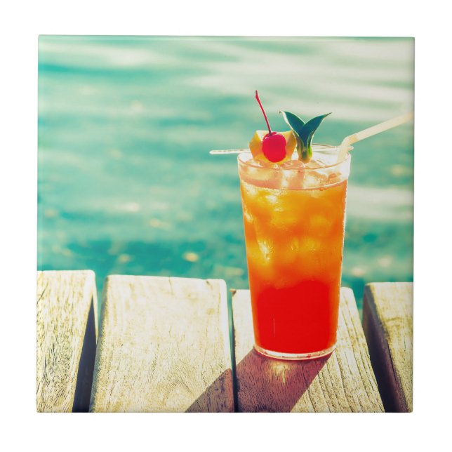 Retro-Cocktail-Sonnenuntergang Bar Fliese (Vorderseite)