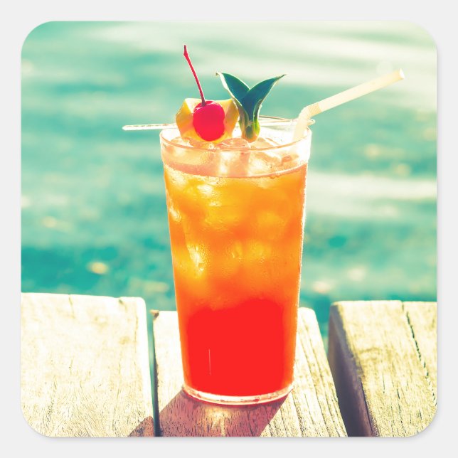 Retro-Cocktail-Sonnenuntergang Bar Quadratischer Aufkleber (Vorderseite)