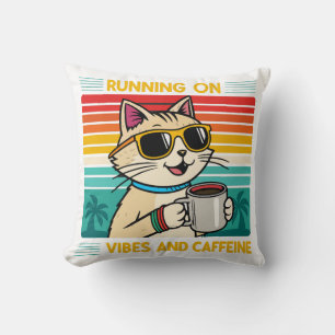 Retro Coffee Cat Vibes - Funny Caffeine Lover Kissen