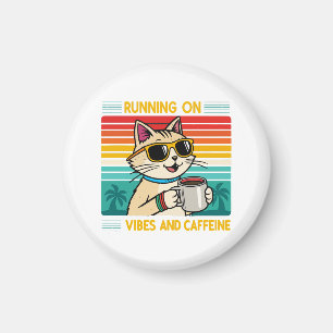 Retro Coffee Cat Vibes - Funny Caffeine Lover Magnet