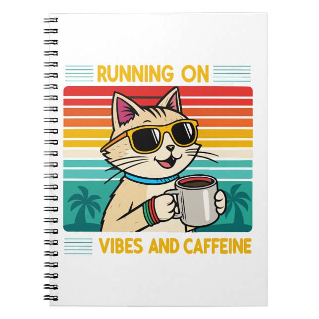 Retro Coffee Cat Vibes - Funny Caffeine Lover Notizblock (Vorderseite)