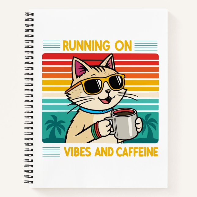 Retro Coffee Cat Vibes - Funny Caffeine Lover Notizbuch (Vorderseite)