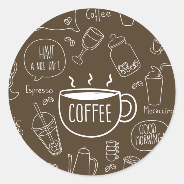Retro Coffee Cup Muster - Perfekt für Barista Runder Aufkleber (Vorderseite)