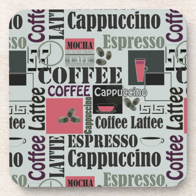 retro coffee kitchen pattern for espresso latte  getränkeuntersetzer (Vorderseite)
